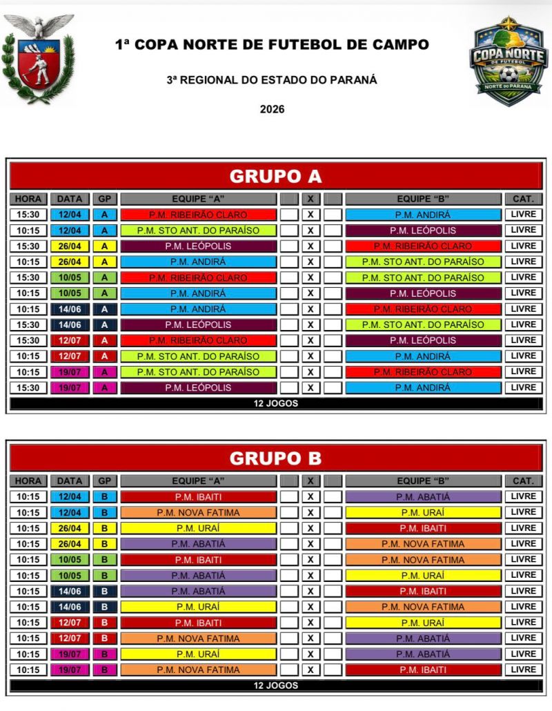 “COPA NORTE DE FUTEBOL DE CAMPO” COMEÇA NESTE FINAL DE SEMANA COM 16 EQUIPES